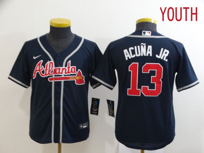 Youth Atlanta Braves #13 Acuna jr Blue Nike Game MLB Jerseys